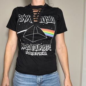 Pink Floyd Dark Side of the Moon World Tour 1972 Lace Up T-Shirt Sz Small